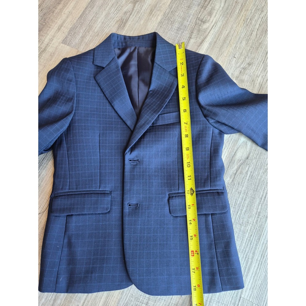 Andrew Fezza Boys Navy Blue Windowpane Plaid 3 Piece Suit Set Size 4 - Picture 9 of 13
